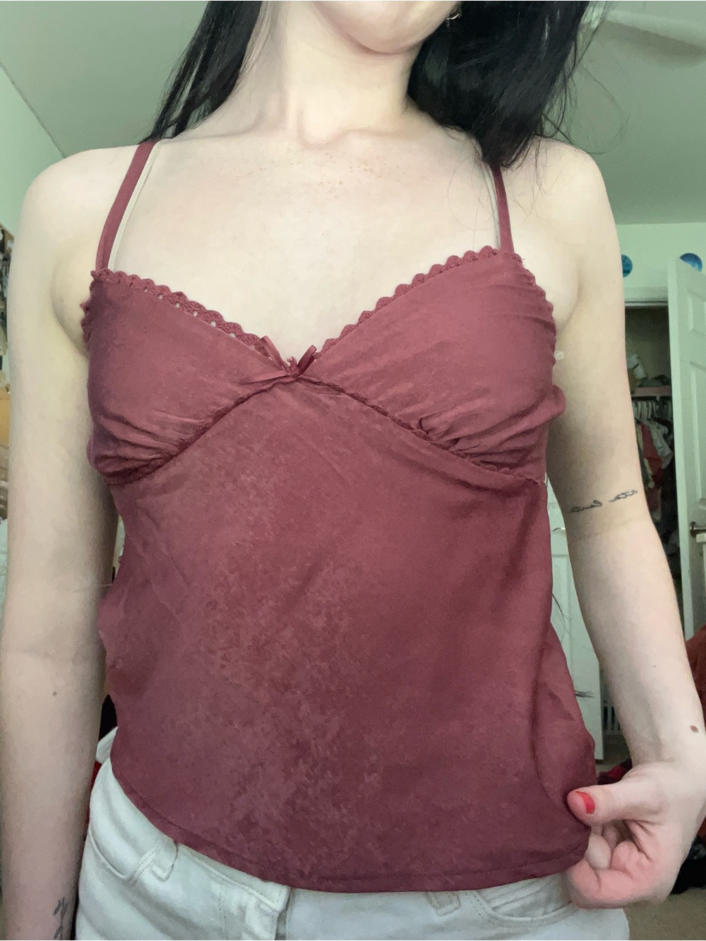 No Boundaries Burgundy Lace-Trim Camisole